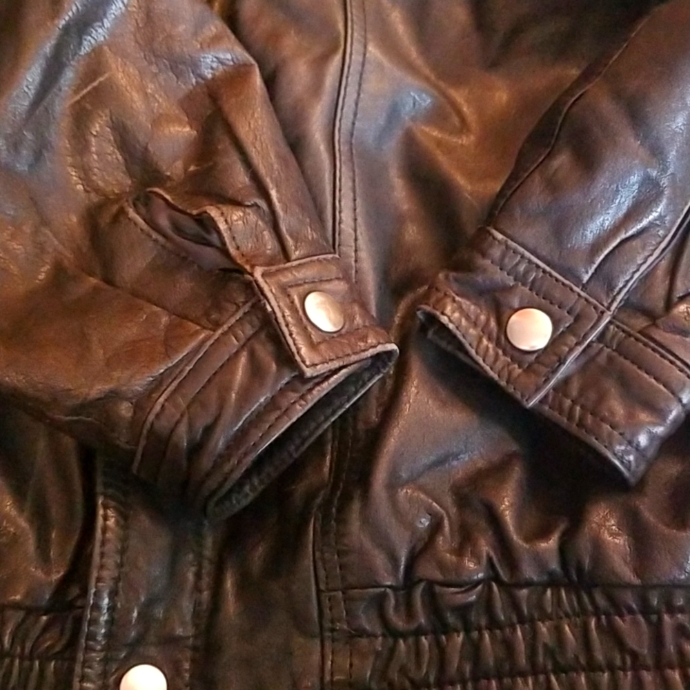 Black Leather Jacket with Embroidered R on Chest - Picture 12 of 12